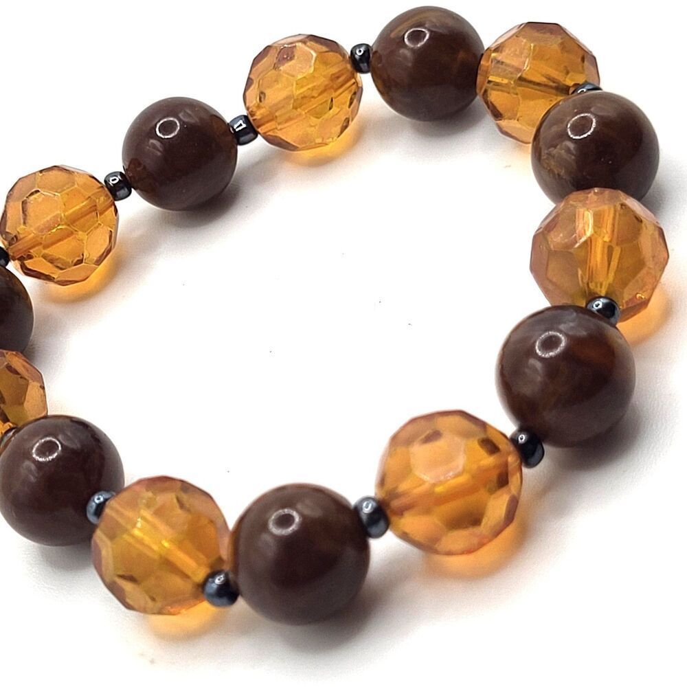 Handmade Brown Beaded Bracelet 7in
